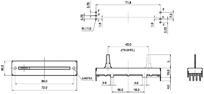 S4582G-xy1-, Slide Potentiometers 16 mm