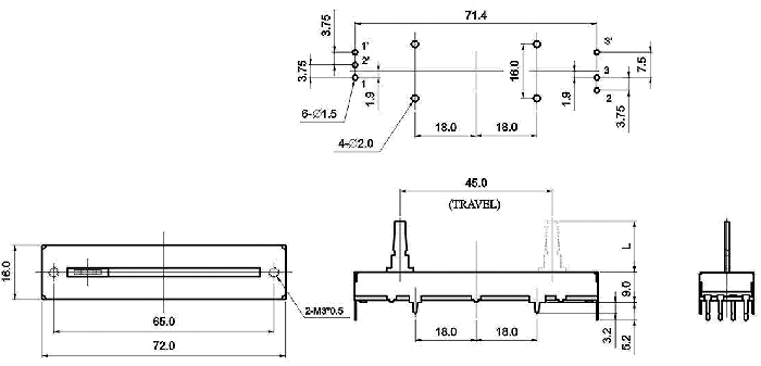 S4582G-xy3-, Slide Potentiometers 16 mm