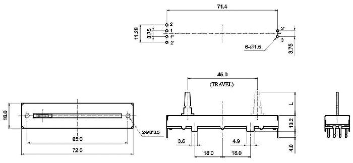S4583G-xy1-, Slide Potentiometers 16 mm
