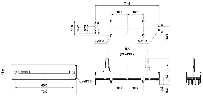 S4583G-xy3-, Slide Potentiometers 16 mm