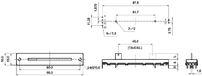 S4591G-xyz-, Slide Potentiometers 16 mm