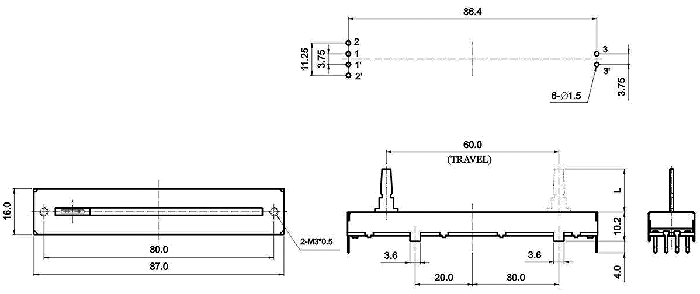 S6081G-xy1-, Slide Potentiometers 16 mm