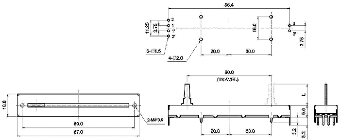 S6081G-xy3-, Slide Potentiometers 16 mm
