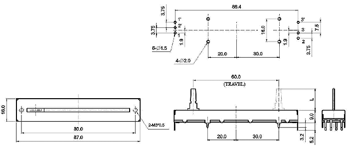 S6082G-xy3-, Slide Potentiometers 16 mm