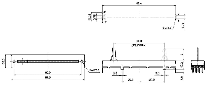 S6083G-xy1-, Slide Potentiometers 16 mm