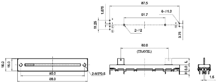 S6091G-xyz-, Slide Potentiometers 16 mm