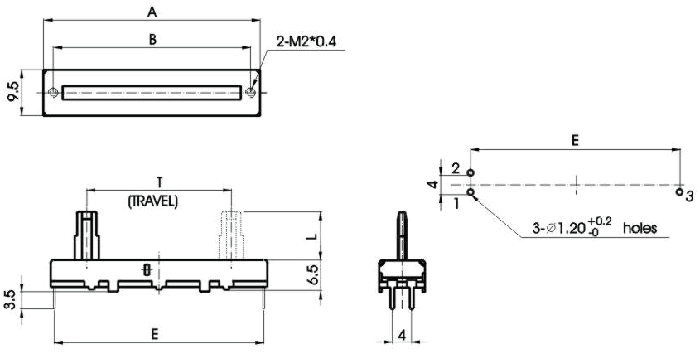 S__33N-_A2-, Slide Potentiometers, 9,5 mm