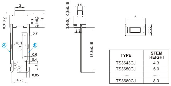 TS36HCJ, 3x6 foot long touch II, Tact Switch