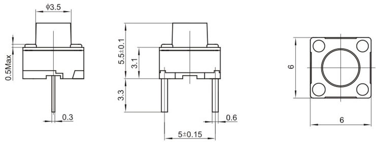 TS66HDJ-2, 6x6 short legs touch, Tact Switch