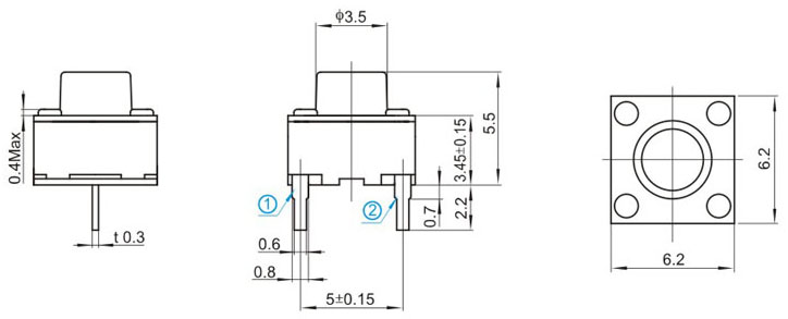 TS66HDJ-4, 6x6 short legs touch, Tact Switch