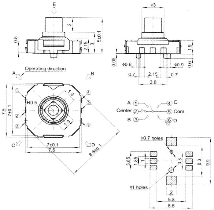 TMHU13 7,5x7,5mm microjoystik SMD Series