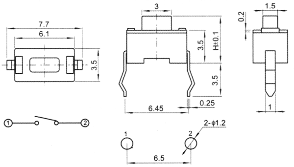 TVBP06 3.5x6.0mm Miniature tact switches DIP