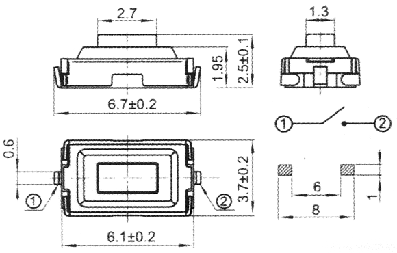 TVBU19 3.7x6.1mm Miniature tact switches SMD